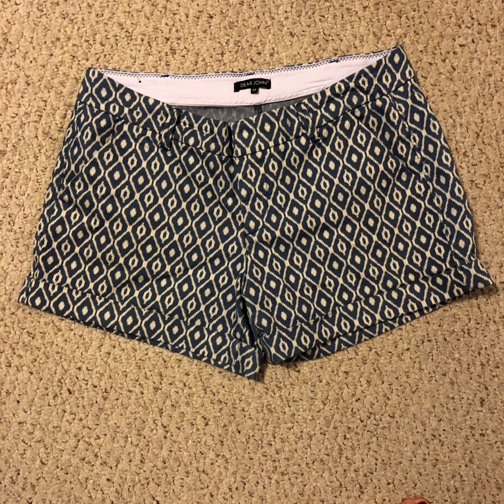 DEAR JOHN Blue and white geometric print shorts